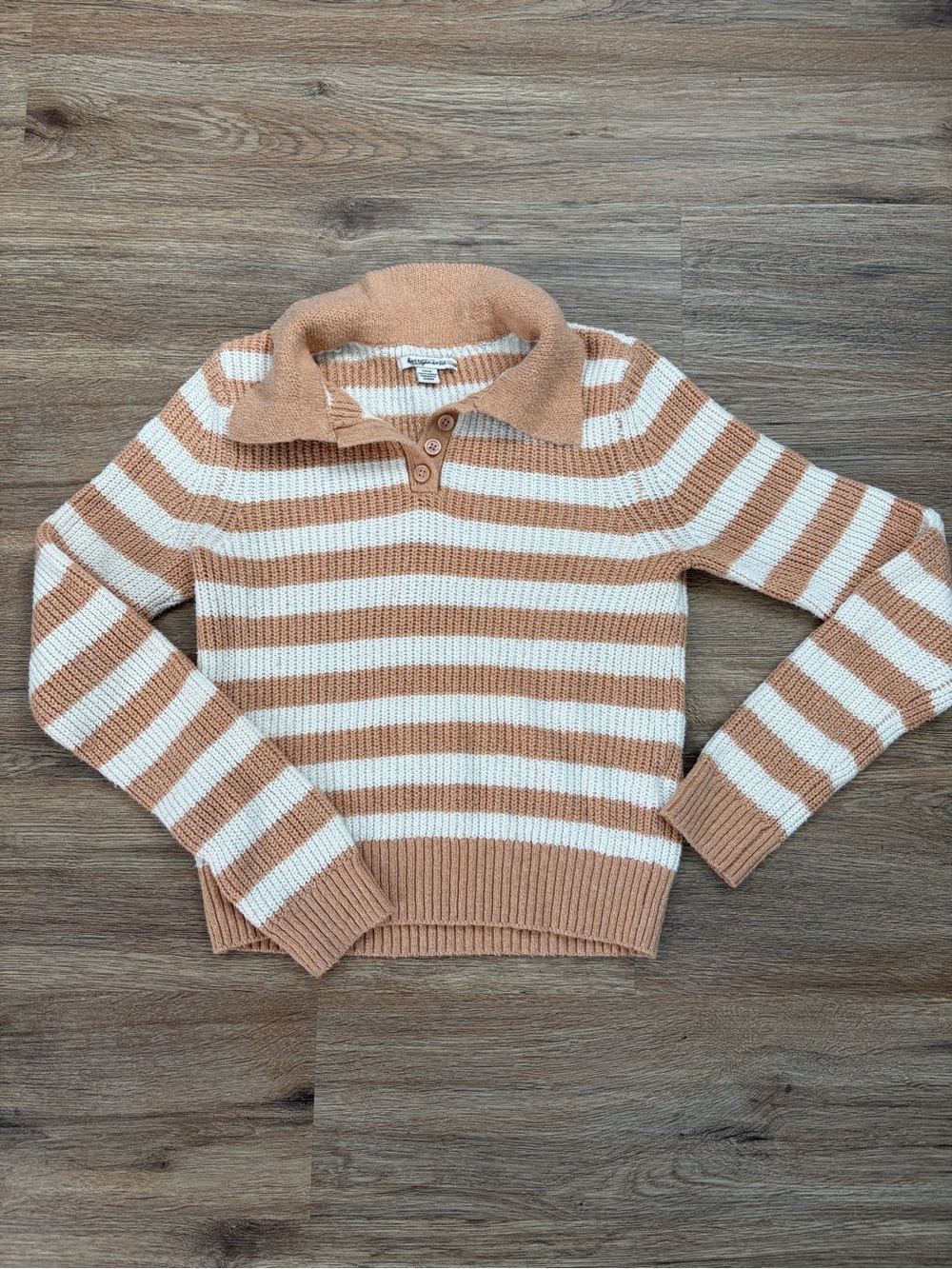 American Eagle Outfitters Striped Polo Sweater in Cream and Tan